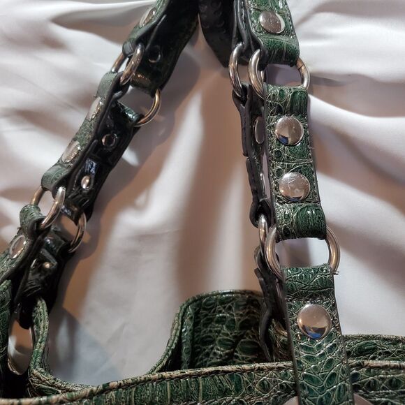 Steven By Steve Madden Green Faux Snakeskin Large Shoulder Bag Tote w/Silver - Picture 6 of 10